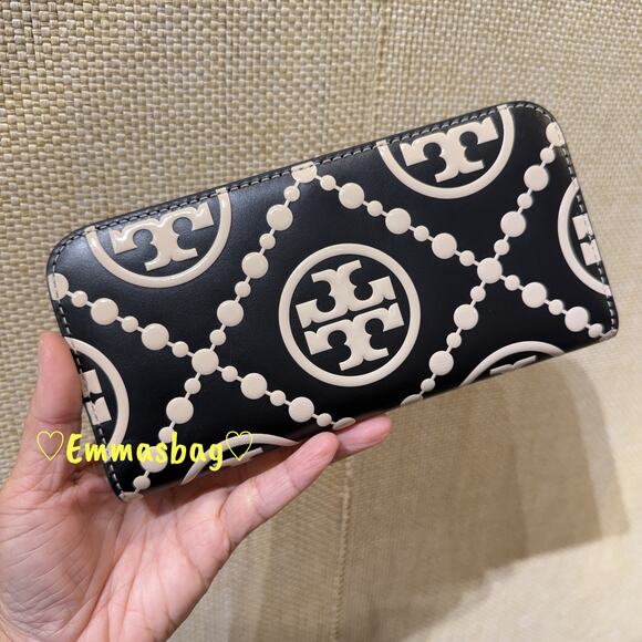 Tory Burch Handbags - Tory Burch T Monogram Embossed Wallet 146106 Black/New Cream